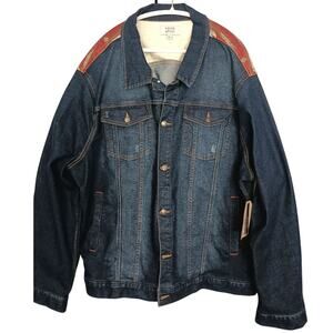 NWT Fry & Company denim jean jacket Aztec Western geo print button up  size 4XL